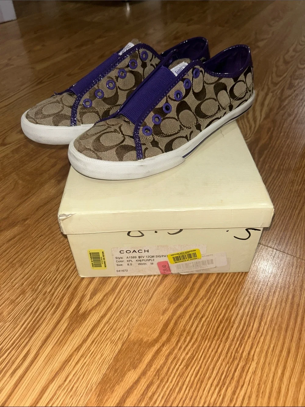 Coach Slip-On Sneakers in Purple and Tan Signature Print